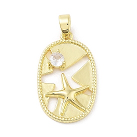 Brass Glass Pendants, Oval with Starfish Charm