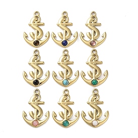 Vacuum Plating 316 Stainless Steel Pendants, with Gemstone, Anchor, Real 18K Gold Plated