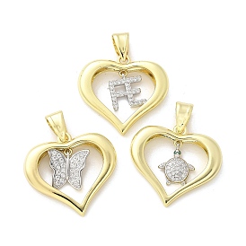 Латунные микро проложить кубического циркония подвески, сердце прелести, стойки покрытие, долговечный, без свинца и без кадмия
