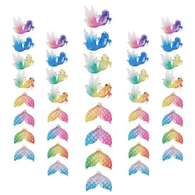 48шт 2 стиль прозрачные акриловые подвески с УФ-печатью, с дном распылительной краски, рыбий хвост и золотая рыбка