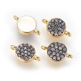 Brass Micro Pave Cubic Zirconia Links Connectors, Flat Round