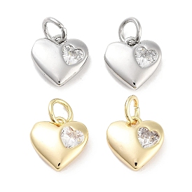 Brass Micro Pave Cubic Zirconia Charms, with Jump Ring, Heart