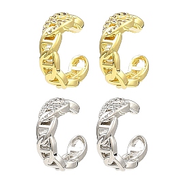 Rack Plating Brass Oval Cuff Earrings with Cubic Zirconia, Long-Lasting Plated, Lead Free & Cadmium Free