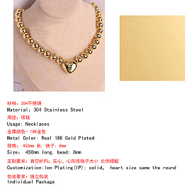 304 Stainless Steel Solid Heart Beaded Necklaces for Women