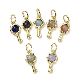 Natural Mixed Gemstone Pendants, with Golden Brass Findings, Key