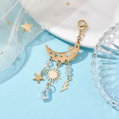 Alloy with Glass Pendant Decorations, Moon & Star & Sun & Lightning