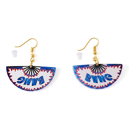 1 Парные акриловые серьги-подвески в виде веера, золотые