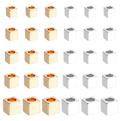 100Pcs 5 Style Brass Spacer Beads, Long-Lasting Plated, Cube with Round Hole