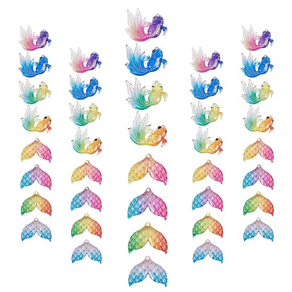 48шт 2 стиль прозрачные акриловые подвески с УФ-печатью, с дном распылительной краски, рыбий хвост и золотая рыбка