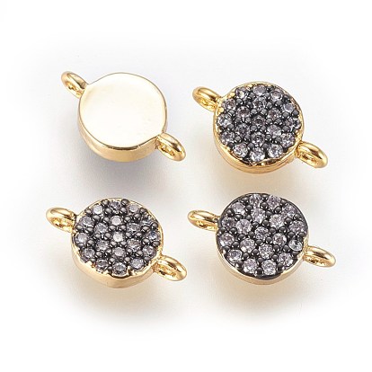 Brass Micro Pave Cubic Zirconia Links Connectors, Flat Round