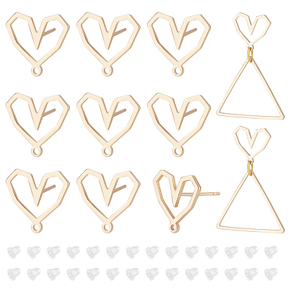 6 пары латунных сережек-гвоздиков, выдолбленная серьга-гвоздик в форме сердца, с горизонтальными петлями и серебряными булавками
