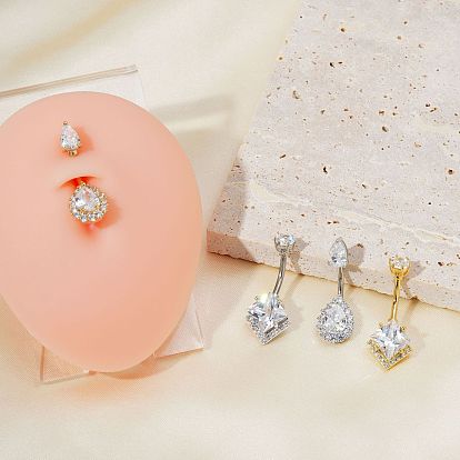 Кольца для пупка из геометрической латуни с прозрачным кубическим цирконием в виде изогнутой штанги для женщин в подарок