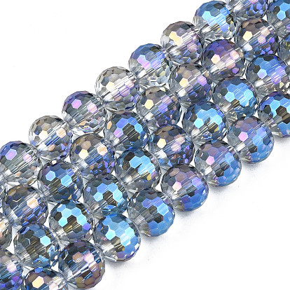Electroplate Transparent Glass Beads Strands, Faceted, Round