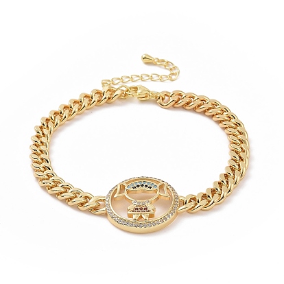 Colorful Cubic Zirconia Girl Link Bracelet, Brass Jewelry for Women