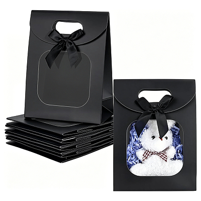 Rechteckige Geschenktüten aus Kraftpapier, Mit Schleifen verzierte Bonbontüten mit Sichtfenster für Geburtstage, Hochzeit