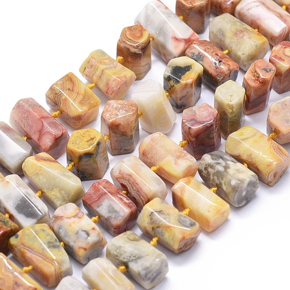 Natural Crazy Lace Agate Beads Strands, Hexagonal Prism