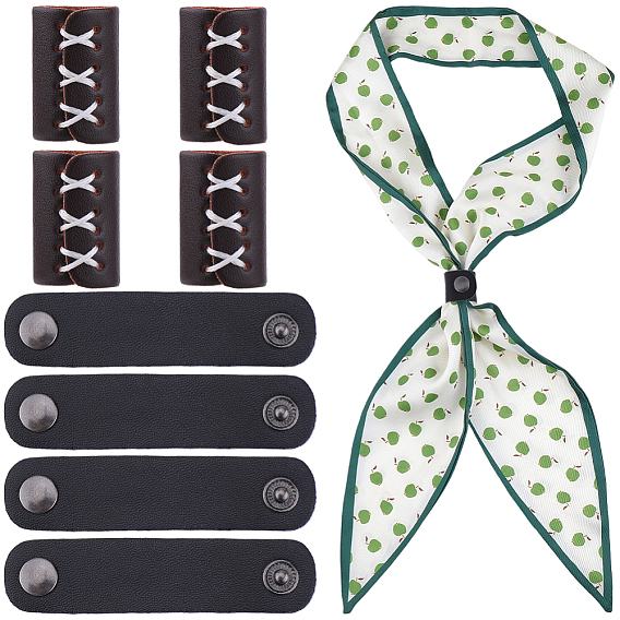 4Pièces en cuir PU avec boucle de foulard en laiton, avec des extrémités de cordon 4pcs