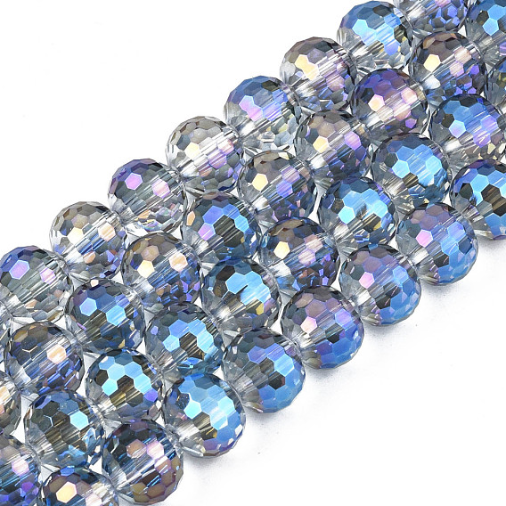 Electroplate Transparent Glass Beads Strands, Faceted, Round