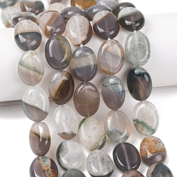 Природный агат бисер нитей, окрашенная и подогревом, Плоско-овальные