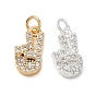 Brass Micro Pave Clear Cubic Zirconia Pendants, Peace Hand Sign Charms