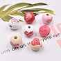 Perles européennes en bois imprimé sur le thème de la saint-valentin, Perles avec un grand trou   , rond avec mot happy valentine's day/je t'aime/motif coeur