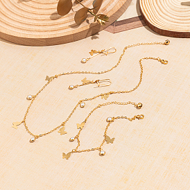 Элегантный комплект из ожерелья, сережек и браслетов из железа в форме бабочки для женщин, с пластиковой имитацией жемчуга