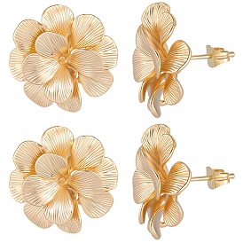 5 пары латунных сережек-гвоздиков, с петлей, цветок