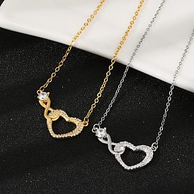 Латунный паве прозрачный кубический цирконий бесконечность сердце кулон nceklaces для женщин