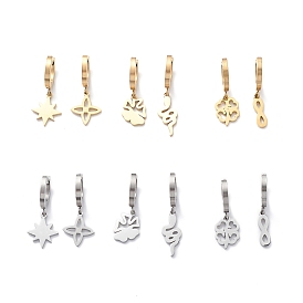 3 Pair 3 Style Star & Clover & Snake & Infinity 304 Stainless Steel Asymmetrical Earrings, Dangle Hoop Earrings for Women