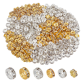 600Pcs 6 Style Rhinestone Spacer Beads, Rondelle, with Iron & Brass
