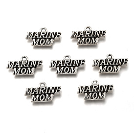 Mother's Day Theme, Tibetan Style Alloy Pendants, with Word Marine Mom, Cadmium Free & Lead Free, 11x19x2.5mm, Hole: 2mm, about 571pcs/1000g