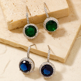 Серьги-гвоздики из латуни со стразами, круглые