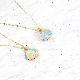 Fashionable Gold-Plated Seashell Pendant with Colored Zircon and Oil Drop for Women's Collarbone Chain