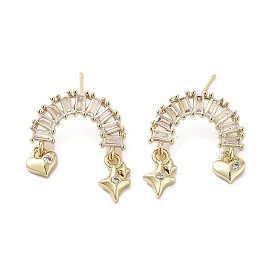 Rack Plating Brass Micro Pave Cubic Zirconia Stud Earring, Cadmium Free & Lead Free, Long-Lasting Plated, Arch