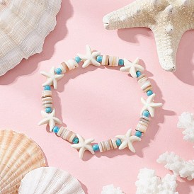 Браслеты из синтетической бирюзы и натуральных пресноводных ракушек для женщин, морская звезда
