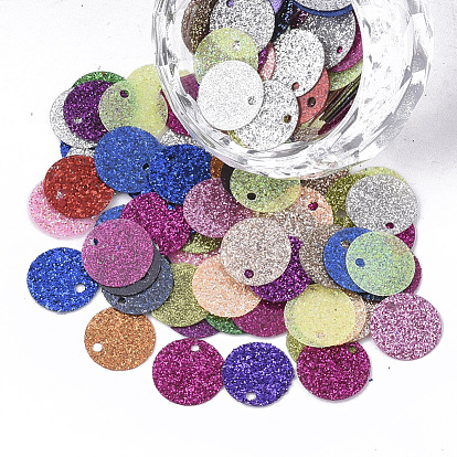 Ornament Accessories, PVC Plastic Paillette/Sequins Beads, with Glitter Powder, Flat Round