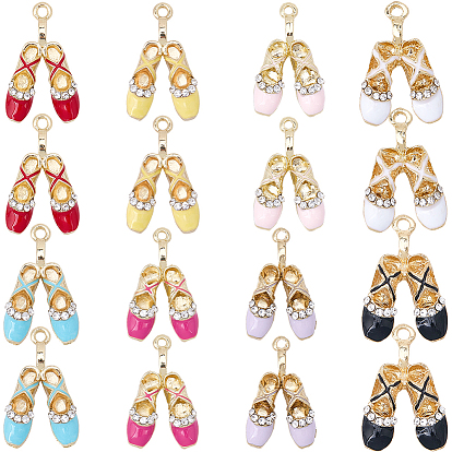 16 шт 8 цвета подвески из цинкового сплава с эмалью, с кристально горный хрусталь, золотой свет, балетки