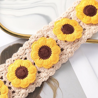 Flower Headwrap, Boho Daisy Crochet Headband, Triangle Headscarf Knitted Bandana Hair Accessories, For Women Girls