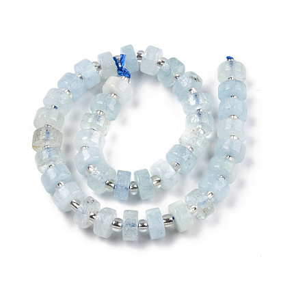 Natural Aquamarine Beads Strands, with Seed Beads, Heishi Beads, Flat Round/Disc