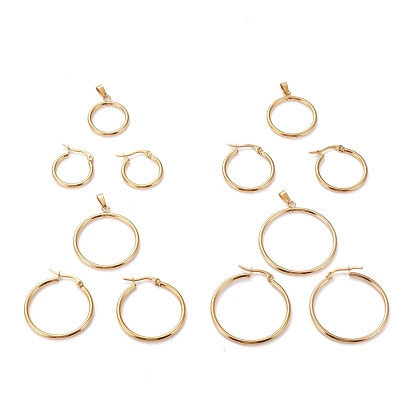 304 Stainless Steel Jewelry Sets, Hoop Earrings and Pendants, Ring