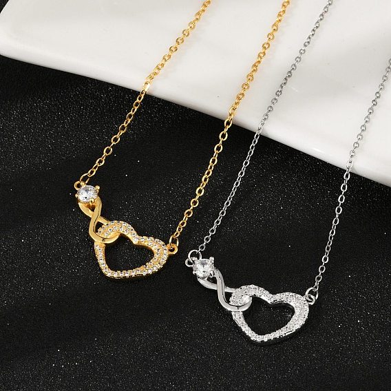 Латунный паве прозрачный кубический цирконий бесконечность сердце кулон nceklaces для женщин