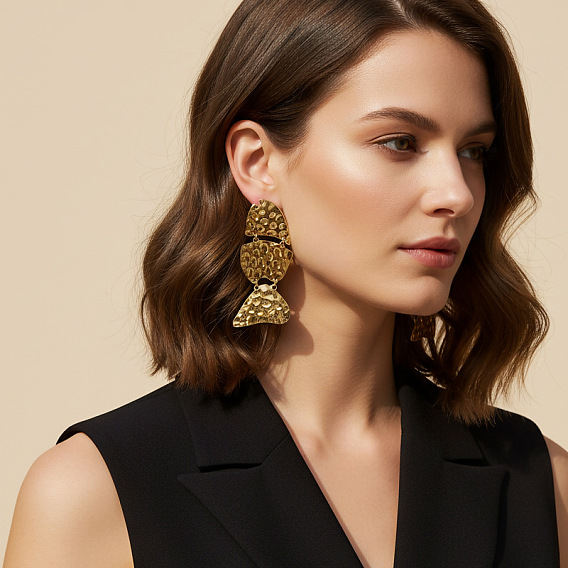 Iron Textured Stud Dangle Earrings for Women, Fish