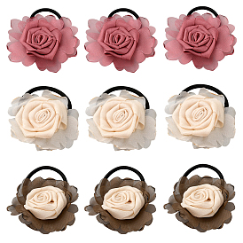 9 шт. 3 Цвета полиэстеровые аксессуары для волос, цветок, с эластичным шнуром, резинка для волос / резинки для волос