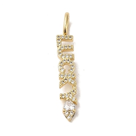 Brass Micro Pave Cubic Zirconia Pendants, Word, Real 18K Gold Plated