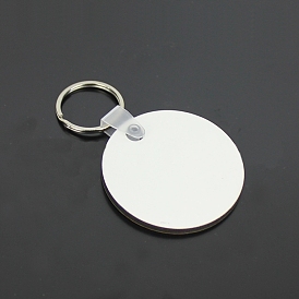 Porte-clés en mdf vierge double face par sublimation, avec pendentifs en bois de forme ronde plate et porte-clés fendus en fer