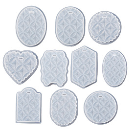 DIY Embossed Flower Pattern Pendant Silicone Molds, Resin Casting Molds, for UV Resin, Epoxy Resin Jewelry Making, Round/Heart/Oval/Hexagon/Rectangle