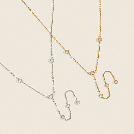 Европейский 304 ожерелья из нержавеющей стали с прозрачными кубическими цирконами, плоскими круглыми, с кисточками