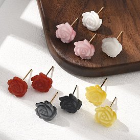 Серьги-гвоздики из латуни с кошачьим глазом, без кадмия и без свинца, стойки покрытие, роза, реальный 18 k позолоченный