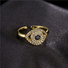 Classic Devil Eye Adjustable Ring for Women with Copper and Zirconia Stones in Gold Tone