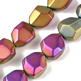 Electroplate Glass Beads Strands, Frosted, Faceted Polygon